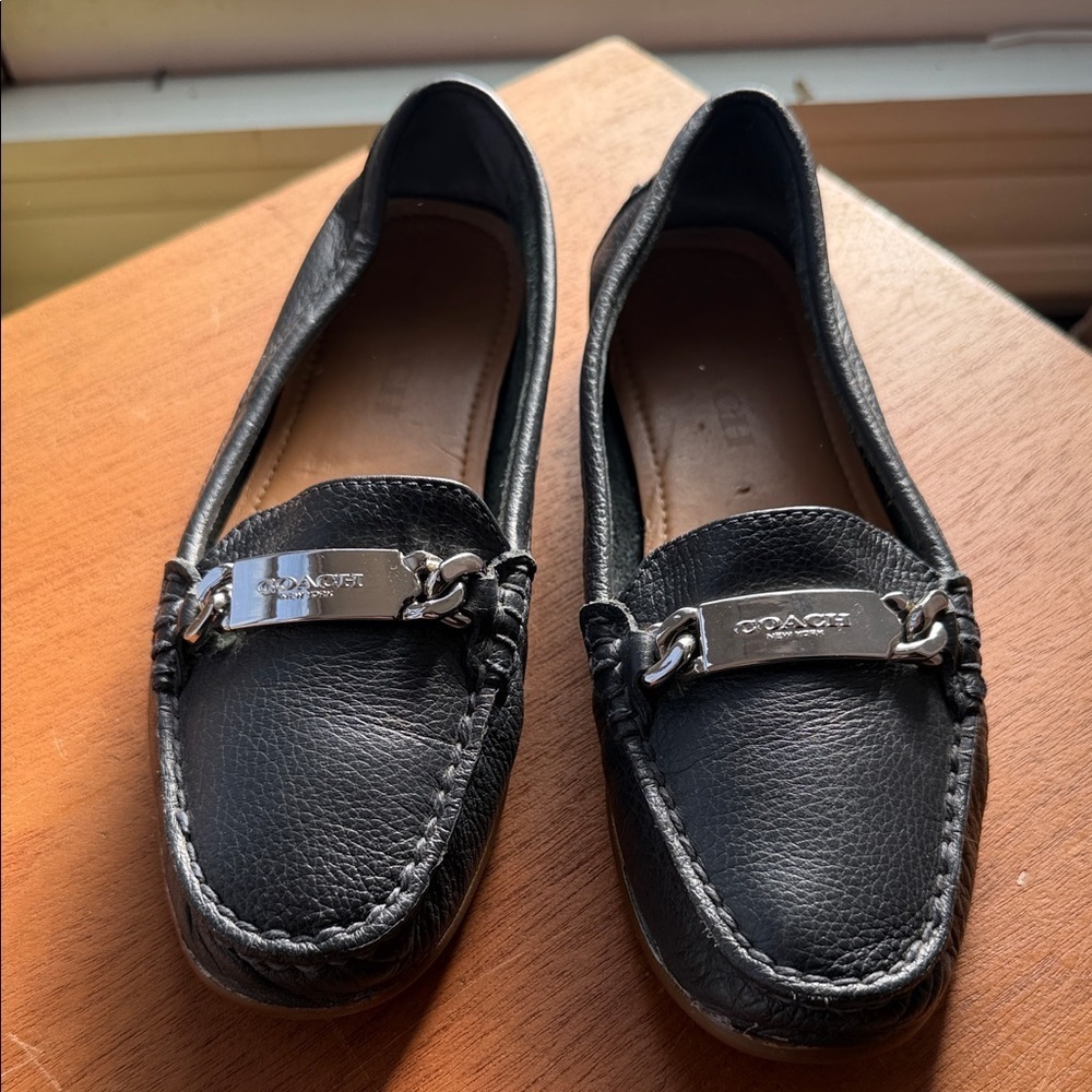 Coach Frederica Black Leather Driving Loafers